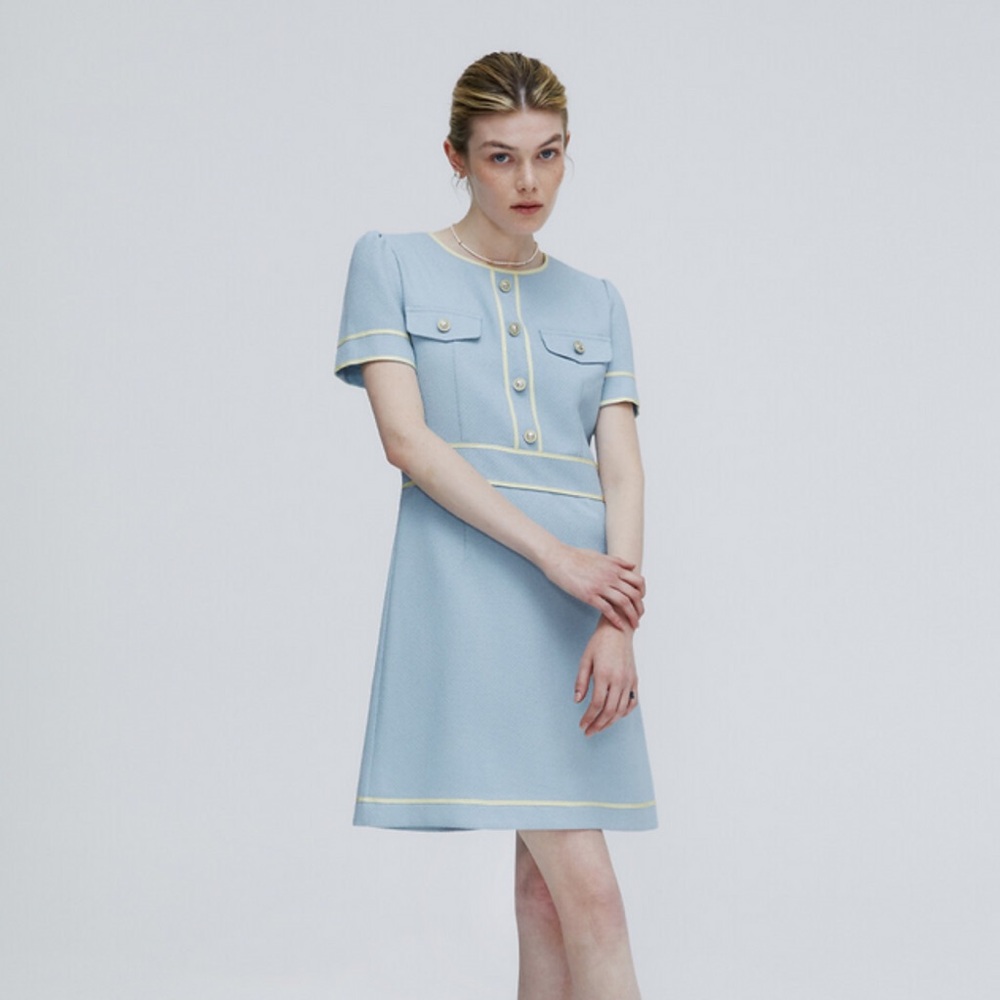 Korean Designer Marieclaire Color Line Tweed Dress